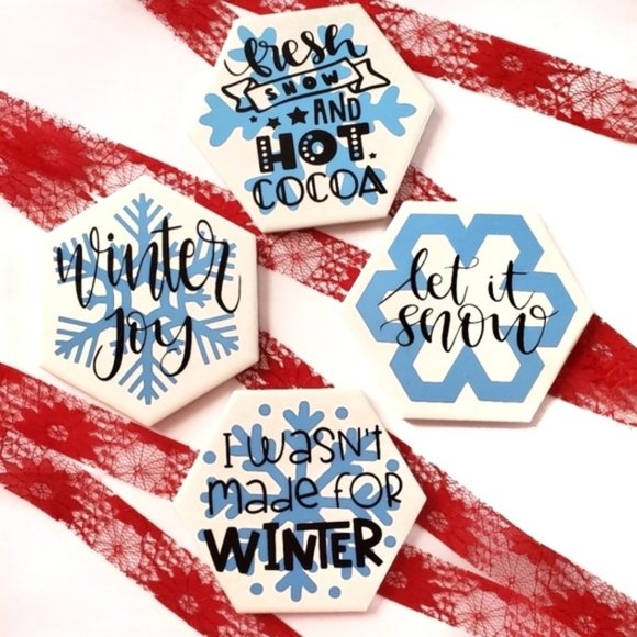 Winter Hexagon Drink Coasters 4pack - Picture 1 of 1